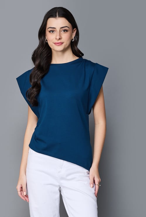 AND Solid Cap Sleeve Asymmetric Top