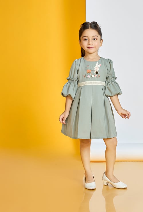 PEPPERMINT Girls Embroidered A-Line Dress with Belt