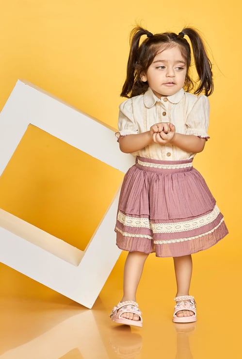 PEPPERMINT Girls Lace-Trim Top with A-Line Skirt