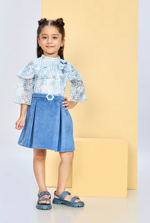 PEPPERMINT Girls Checked Top with Pleated Skirt