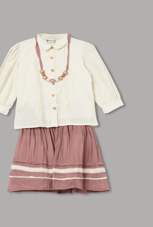 PEPPERMINT Girls Solid Shirt with Skirt