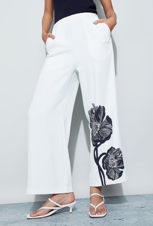 CODE Floral Print Wide Leg Trousers