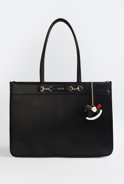 ELLE Solid Laptop Bag with Charm