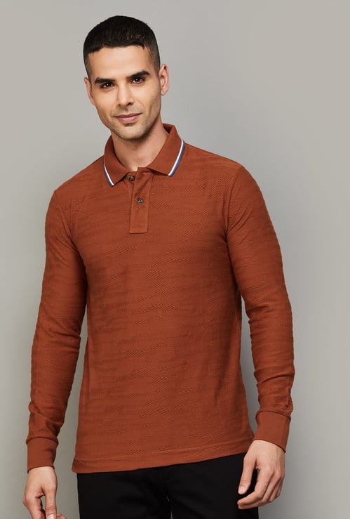 FAHRENHEIT Textured Slim Fit Polo T-shirt