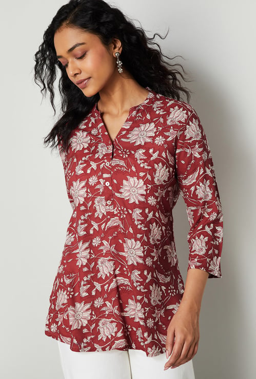 MELANGE Floral Print A-line Kurti