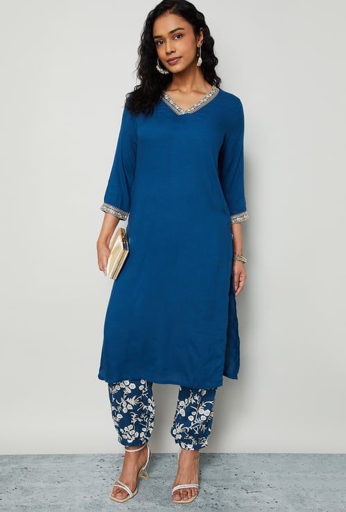 MELANGE Solid Straight Kurta Set