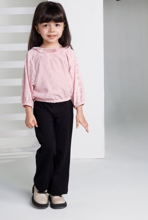 PEPPERMINT Girls Schiffli Blouson Top with Trousers