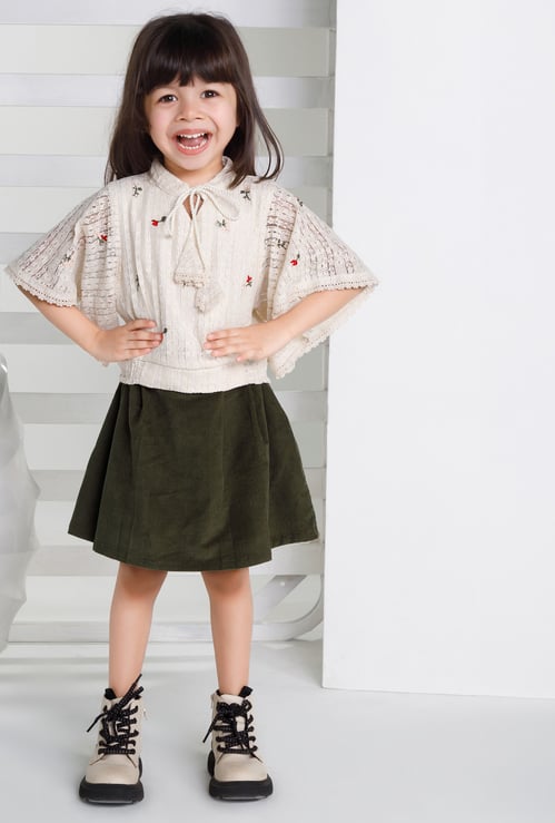 PEPPERMINT Girls Embroidered Lace Top with Skirt