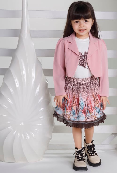 PEPPERMINT Girls Printed Skirt with T-shirt and Jacket