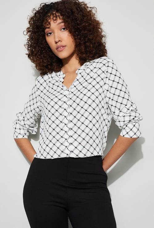 CODE CLASSIC Geometric Print Band Collar Top