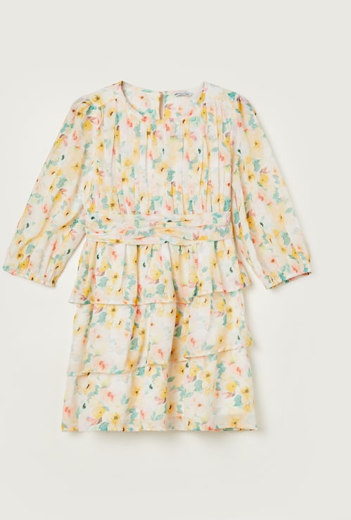 FAME FOREVER Girls Floral Print Tiered Dress