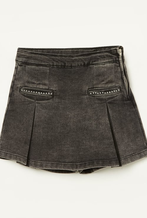 FAME FOREVER Girls Studded Denim Skort