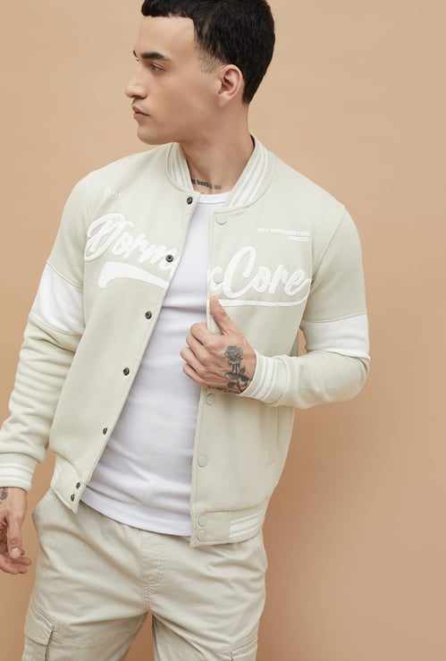 FAME FOREVER Typography Print Bomber Jacket