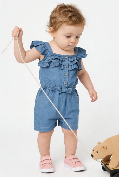 FAME FOREVER Girls Solid Ruffle Detail Playsuit