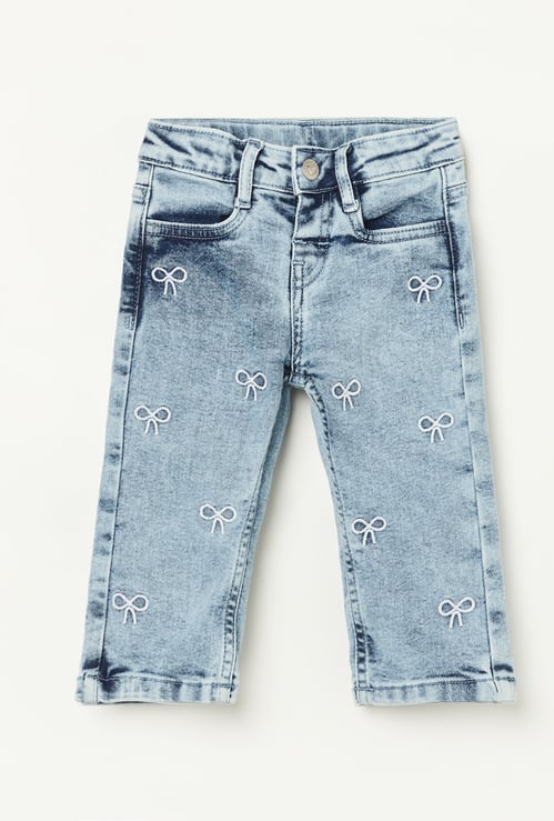 FAME FOREVER Girls Bow Embroidered Regular Fit Jeans