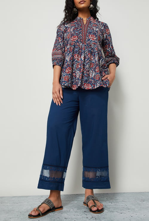 MELANGE Sheer Panel Palazzos