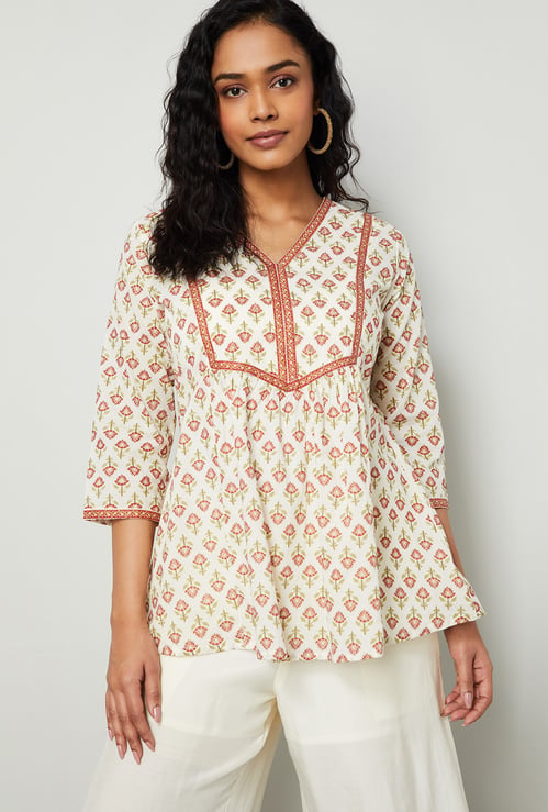 MELANGE Ethnic Motif A-line Top