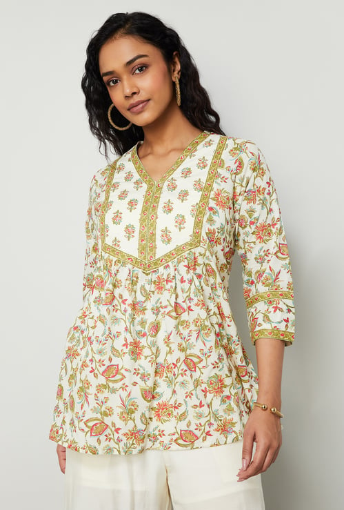 MELANGE Floral Print V-neck Top