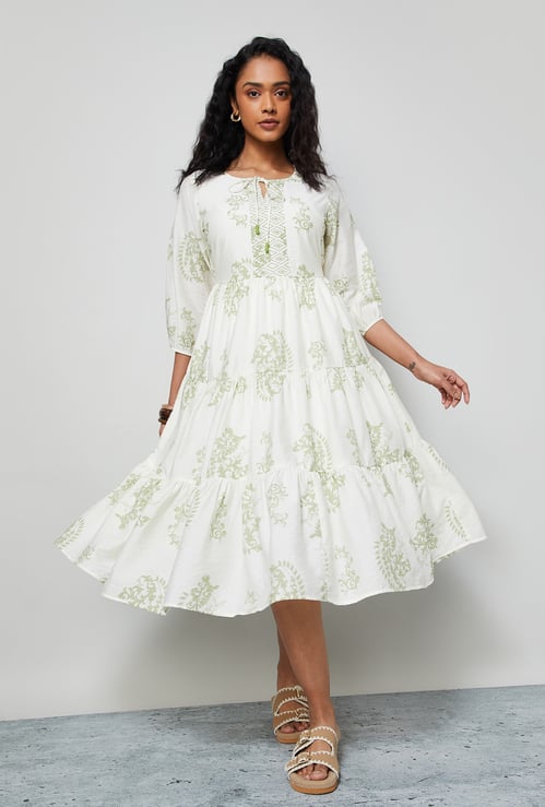 COLOUR ME Ethnic Motif Tiered Dress