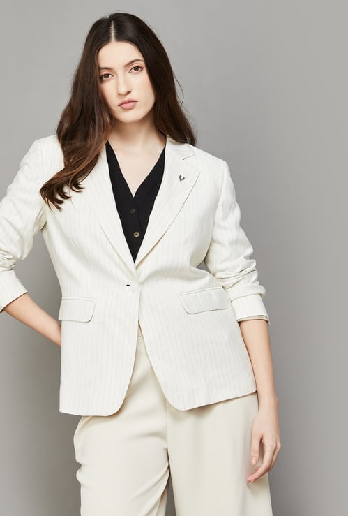 ALLEN SOLLY Striped Single-Breasted Formal Blazer