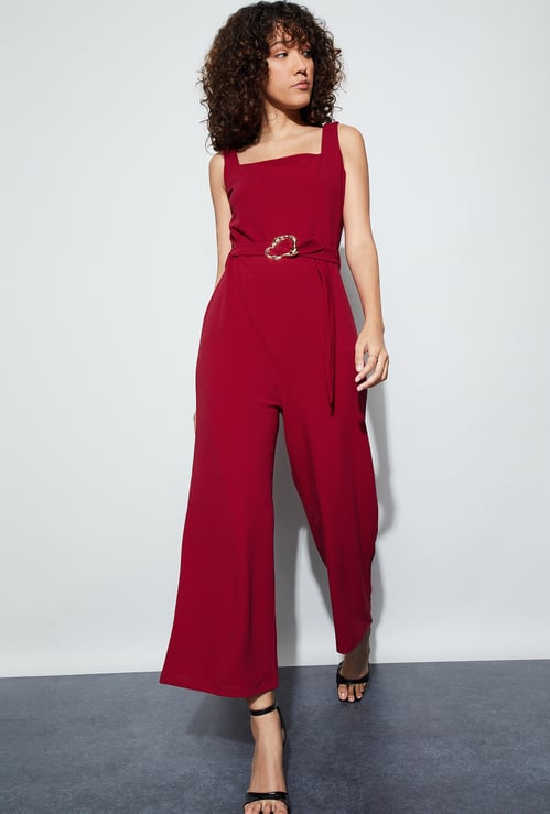 CODE Solid Wide-Leg Jumpsuit with Belt