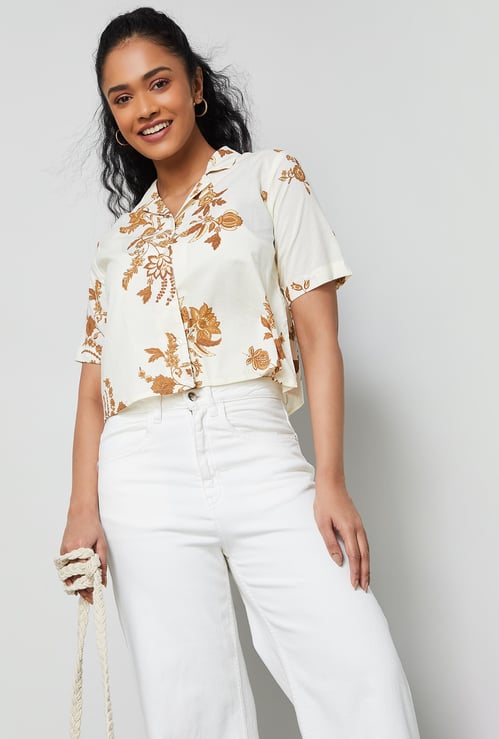 COLOUR ME Floral Print Cuban Collar Shirt