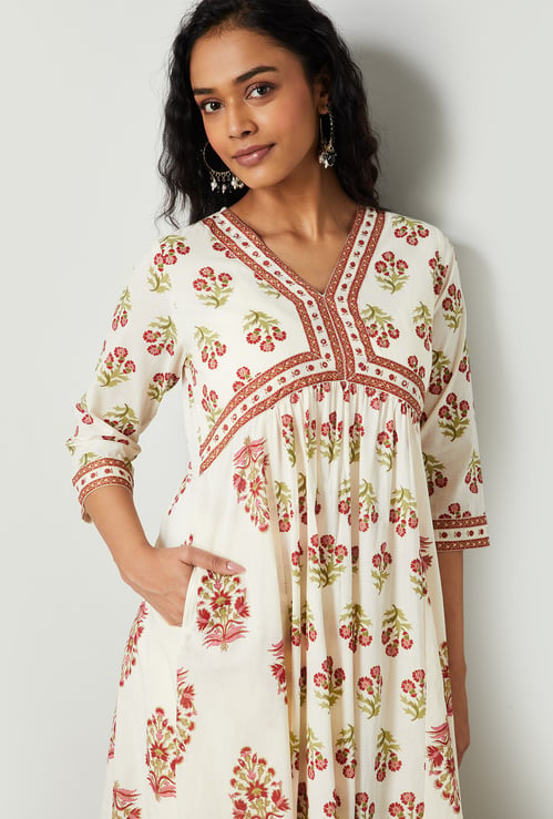 MELANGE Floral Print A-line Kurta