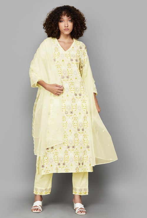 W Floral Embroidered Straight Kurta Set