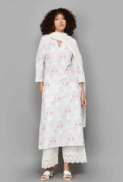 W Floral Embroidered Straight Kurta Set