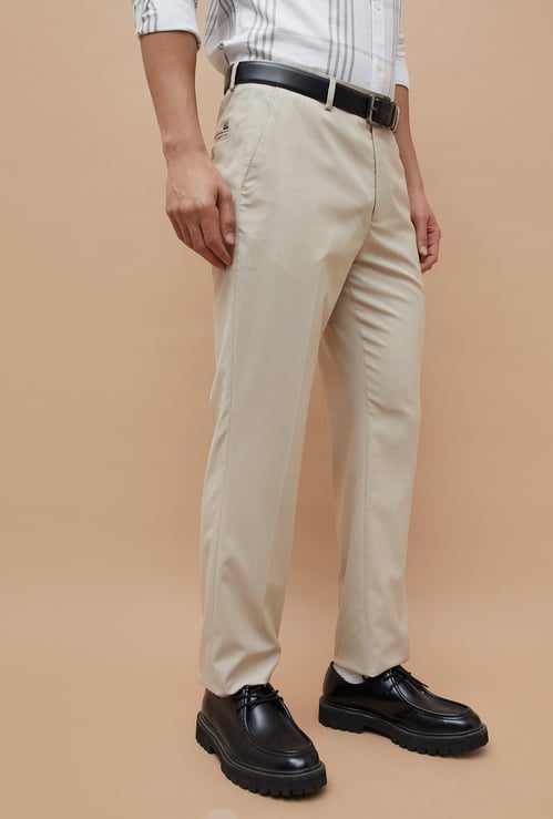 CODE Solid Regular Fit Formal Trousers