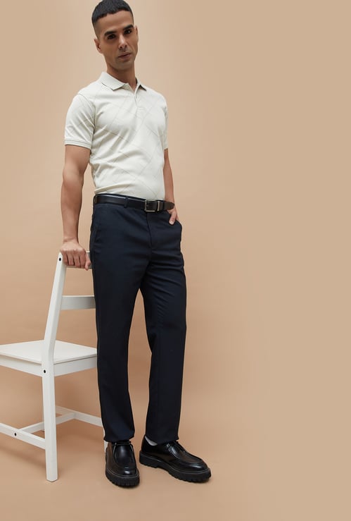 CODE Solid Regular Fit Formal Trousers
