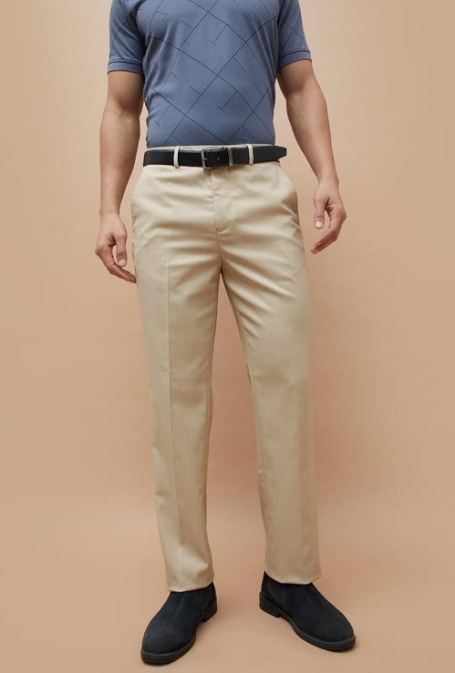 CODE Solid Regular Fit Formal Trousers