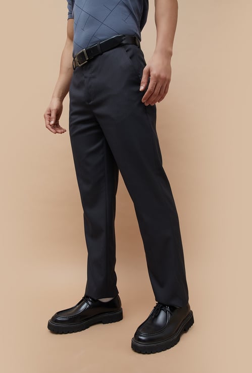 CODE Solid Regular Fit Formal Trousers