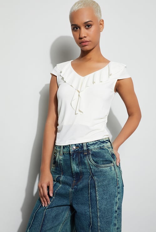 GINGER Ruffled Cap Sleeve Top