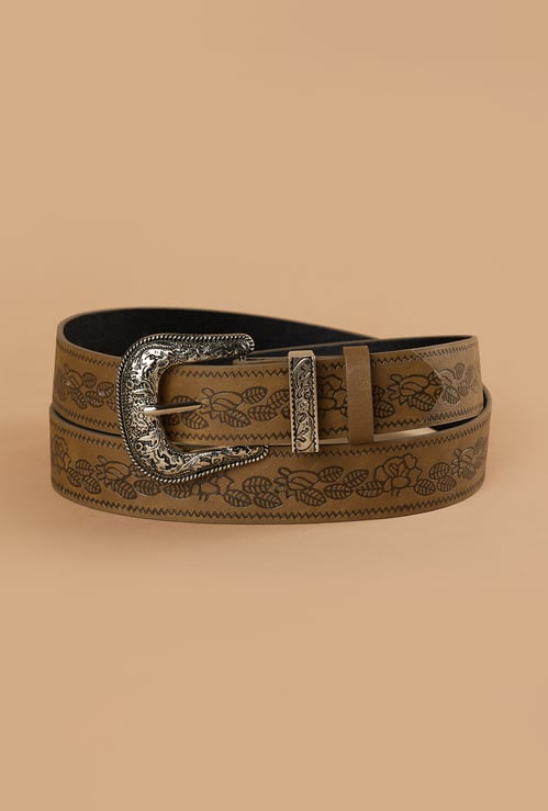 GINGER Debossed Belt with Etched Buckle