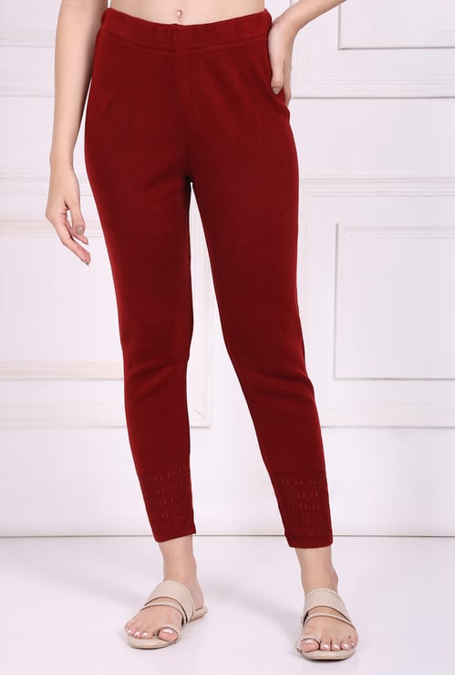 W Knit Leggings with Hemline Detail
