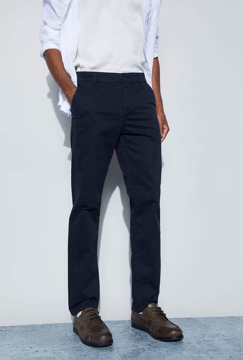 CODE Solid Slim Straight Trousers