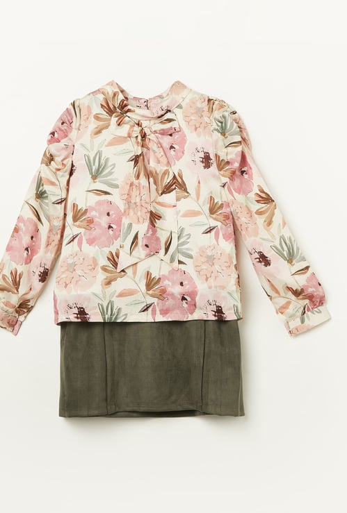 PEPPERMINT Girls Printed Top with A-line Skirt