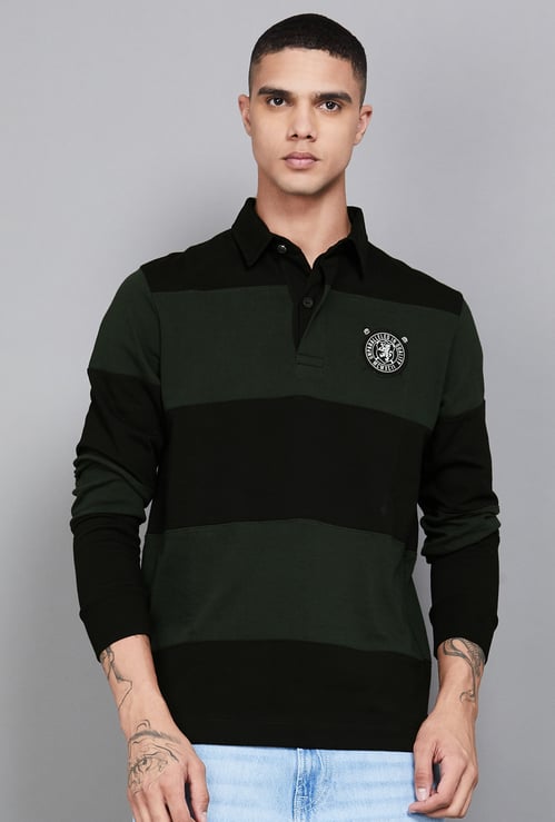 FAHRENHEIT Striped Polo Collar T-shirt