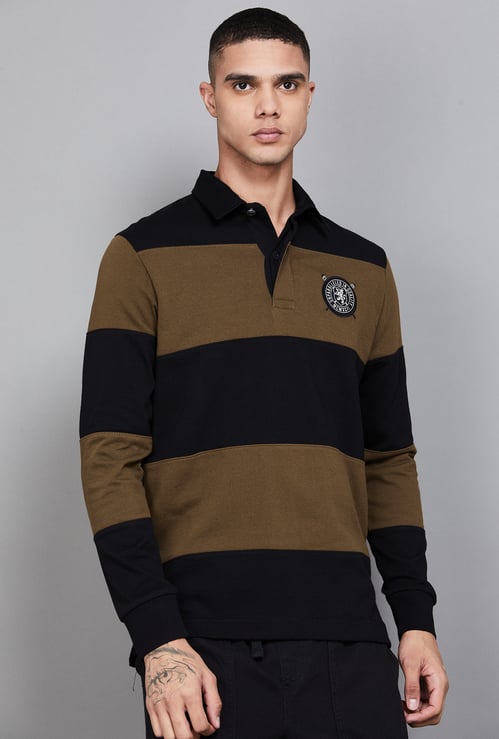 FAHRENHEIT Striped Polo Collar T-shirt