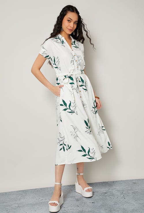 COLOUR ME Floral Print Buttoned Midi Dress