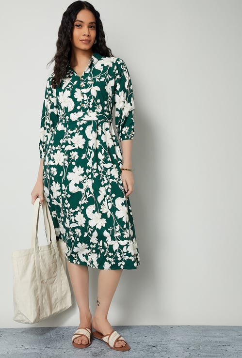 COLOUR ME Floral Print Midi A-Line Dress