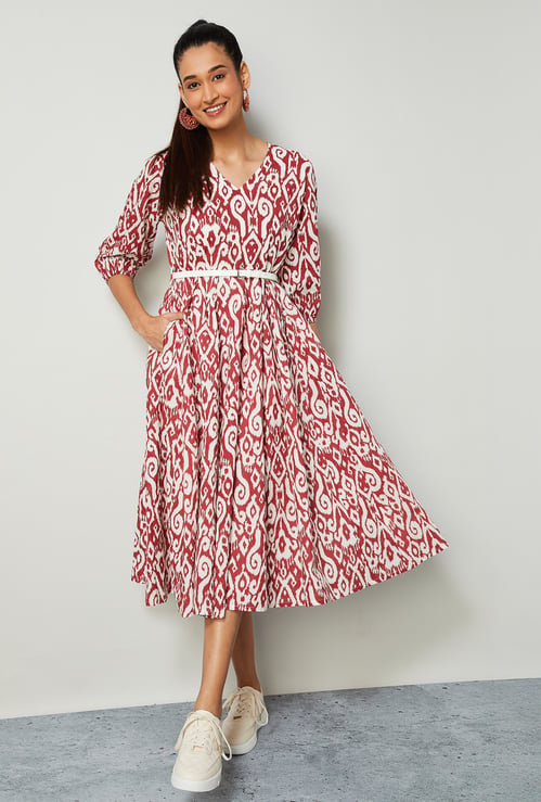 COLOUR ME Ikat Print A-line Midi Dress