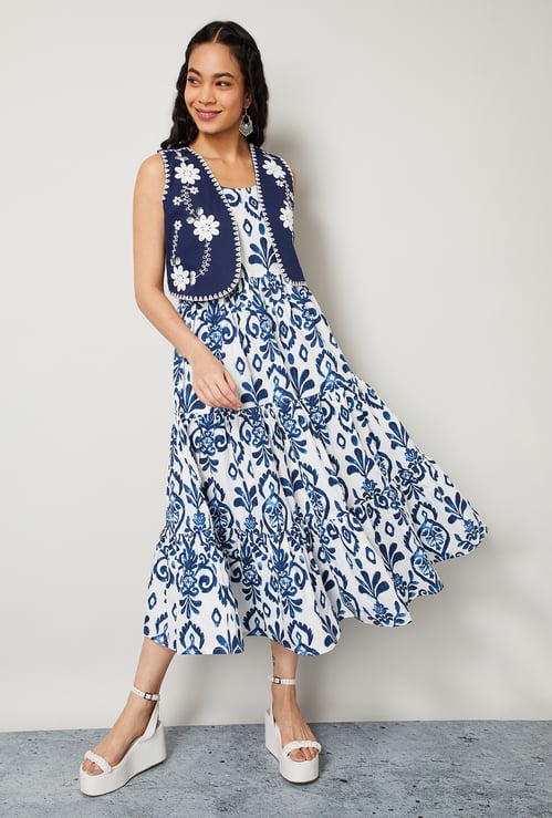 COLOUR ME Floral Embroidered Midi Dress