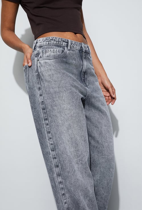 GINGER Washed Wide Leg Jeans
