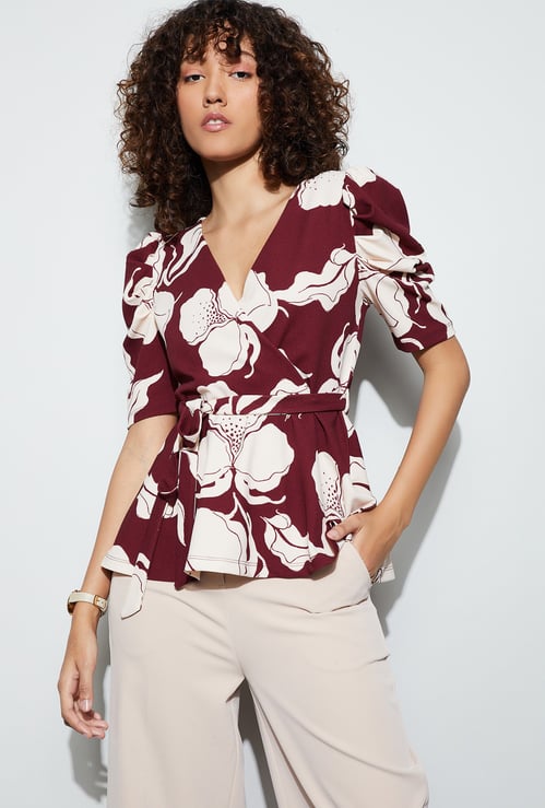 CODE Floral Print Peplum Top