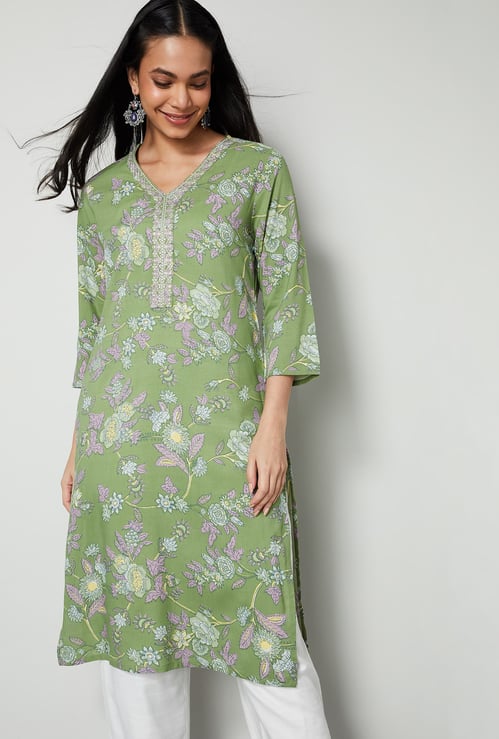 MELANGE Floral Print Straight Kurta
