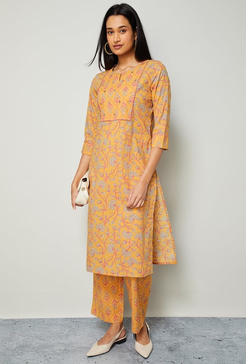 MELANGE Floral Print Straight Kurta Set
