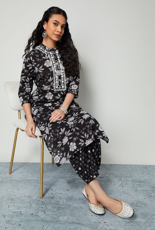 MELANGE Floral Print Straight Kurta Set