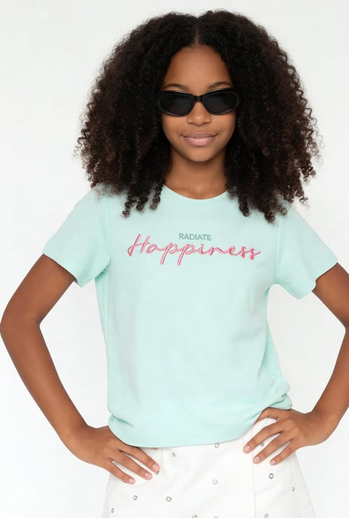 FAME FOREVER Girls Typographic Embroidered T-shirt